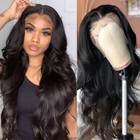 Loose Wavy Synthetic Lace Front Wigs Long Black Wavy Pre Plucked As Human Hair
