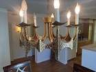 Vintage Mid-century Modern Brutalist Hammered Brass Chandelier   C  1970 s