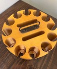Vintage Wood Poker Chip Carousel Caddy Holder Rotating Brass Handle W Cover