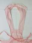 Vtg 50   s Pink Sheer Full Bib Hostess Apron White Trim Beaded Embroidered Flowers