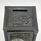 Antique Vintage 4  Black Metal Combination Safe Coin Bank Angel Dog Child Usa