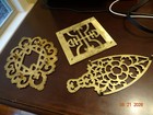 Set Of 3 Vintage Various Solid Ornate Brass Trivets From Estate 1 Lb 13 Oz Wght