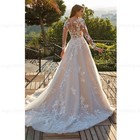 Elegant A-line Wedding Dresses O-neck Long Sleeves Lace Appliques Bridal Gowns