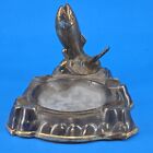 Vintage Brass Ashtray Mcm Fish 4 Card Suits Poker Cigar Cigarette Patina Heavy