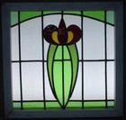 Edwardian English Leaded Stained Glass Window Pretty Floral 23 1 2  X 22 1 2 