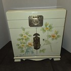 Vintage Japanese Antique Cream Lacquer Jewelry Box Birds   Flower Trees  Brass