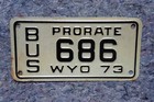 1973 Wyoming Prorate Bus License Plate