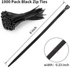 Black Zip Ties 8 Inch 1000 Pack Heavy Duty With Tensile Strength 75lbs Cable Tie
