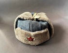 Original Ww2 Russian Army Winter Hat Ushanka Brass Red Star Military Badge
