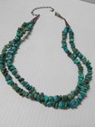 Vintage Dbl Strand Navajo Sterling Silver Turquoise Nugget Shamam Style Necklace