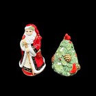 Fitz   Floyd Winter Claus Salt And Pepper Shaker Set Christmas Tree Santa