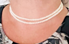 Vtg Double Strand Freshwater Rice Pearl Necklace Solid 14k Gold Clasp