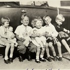 Vintage Snapshot Photograph 2 Yr Old Birthday Party Children Car Toy Bear Doll