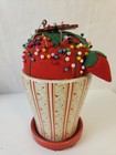 Vintage Potted Pin Cushion Large Tomato In Pot Unique Sewing Collectible