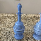 Antique Vintage Blue Opaline Glass Gilded Perfume Bottle   Stopper