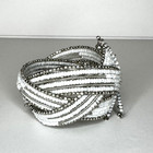 White And Silver Seed Bead Wire Cuff Bangle Bracelet Statement