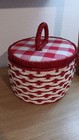 Vintage J  C  Penneys Sewing Basket Japan Round Red And White
