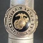 Vtg Crest Craft  Usmc Sterling Silver Ring  Black Stone  Gold Tone Ega  Sz  7 5