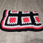 Granny Square Throw Blanket 52x43in Red Black White Crochet Afghan Handmade