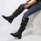 Womens Knee High Riding Boots Winter Slouch Mid Calf Square Toe Warm Long Boots