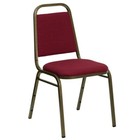 Trapezoidal Back Stacking Banquet Chair With Burgundy Fabric   Gold Vein Frame