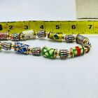 African Trade Bead Necklace Gold Tone Choker Collar Antique Venetian Glass Tribe