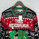 Ugly Christmas Sweater Mens Large Dinasaur Tree T-rex Funny 3d Embroidered Star