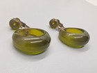 Vintage Mid Century Olive Green Plastic Drop Earrings Clip On Atomic Style