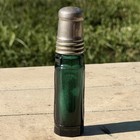 Antique 1898 Green Glass Travel Perfume Bottle Stopper Metal Cap Embossed H