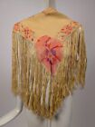 Flapper 1920   s Large Pansy Print Silk Dress Panel W Long Silk Fringe