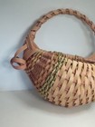 Vintage Woven Wicker Ratan Wall  Hanging Basket Planter Boho Folk Art Pink