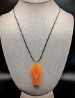 Epoxy Resin Orange Halloween Glitter Pentagram Skeleton Coffin Necklace Nwot