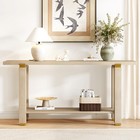 Gdfstudio 63 Modern Extra Long Console Table Metal Accents And Open Shelf