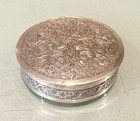 Vintage Antique Etched Coin Silver Decor Round Jewelry Trinket Pill Box