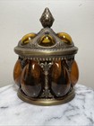 Rare Vintage Hand Blown Amber Bubble Glass Lidded Apothecary Baroque Jar