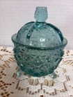 New Mosser Glass Teal Blue 3 Ftd Cauldron  trinket Box W Lid-glows Orange Uv