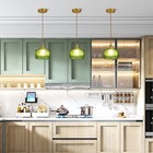 Glass Pendant Light Vintage Pendant Light Fixture With Green Striped Glass 
