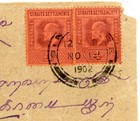 Malaya Straits Settlements-sg 112 x2 -singapore-no 19 1902-to India-backstamped-