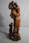 Antique Chinese 21  Tall  Carved Wooden Statue Woman With 2 Children