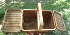 Wicker Picinic Basket Double Hinged Lids Handle Woven Fiber Rustic Country Decor
