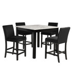 Counter Height Dining Set 5pc White Faux Marble Square Table black Velvet Chairs