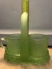 Vintage Green Satin Glass Condiment Set