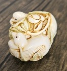 Japanese Netsuke Style Resin Figurine Two Ducks Lilly Pads Sculpture
