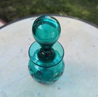Vtg Rainbow Glass Small Decatner Bottle Fluted Blue Orb Stopper Art Hand Blown