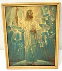 Vintage 1957 Warner Sallman    thine Is The Power    Jesus Litho Framed Art Print