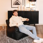 Big Joe Dorm Bean Bag Chair With Drink Holder And Pocket  Black Vegan Leather   
