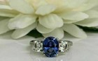 3 50 Ct Oval Cut Natural Sapphire   Diamond Wedding Ring 14k White Gold Size 8