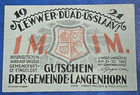 Langenhorn Notgeld 1 Mark 1921 Emergency Money Germany Banknote          34941 