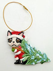 Christmas Santa Boston Terrier Ceramic Ornament Ooak Sculpture Art By Artist