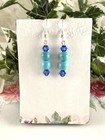 Handmade Turquoise Blue Crystal Silver Dangle Earrings Artisan Womens Jewelry